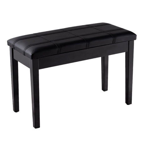 Solid Wood PU Leather Piano Double Duet Keyboard Bench-Black