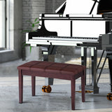 Solid Wood PU Leather Piano Double Duet Keyboard Bench-Brown