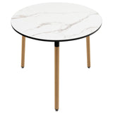 Modern round dining table in faux marble with white stainless steel legs