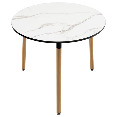 Modern round dining table in faux marble with white stainless steel legs