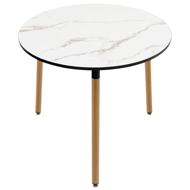Modern round dining table in faux marble with white stainless steel legs