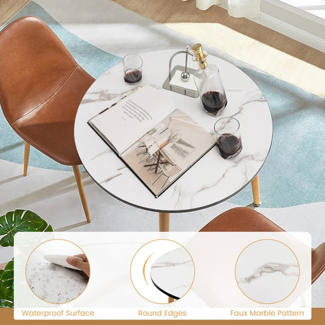 Modern round dining table in faux marble with white stainless steel legs