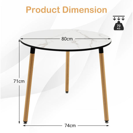 Modern round dining table in faux marble with white stainless steel legs