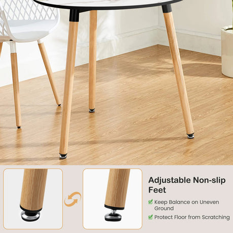 Modern round dining table in faux marble with white stainless steel legs