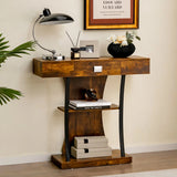 Console Table with Drawer and 2-Tier Shelves for Entryway Living Room-Rustic Brown