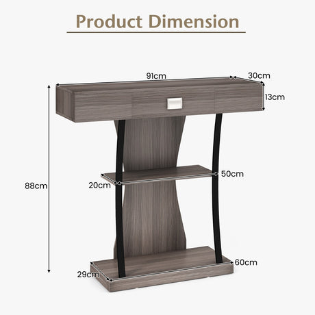 Console Table with Drawer and 2-Tier Shelves for Entryway Living Room-Gray