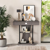Console Table with Drawer and 2-Tier Shelves for Entryway Living Room-Gray