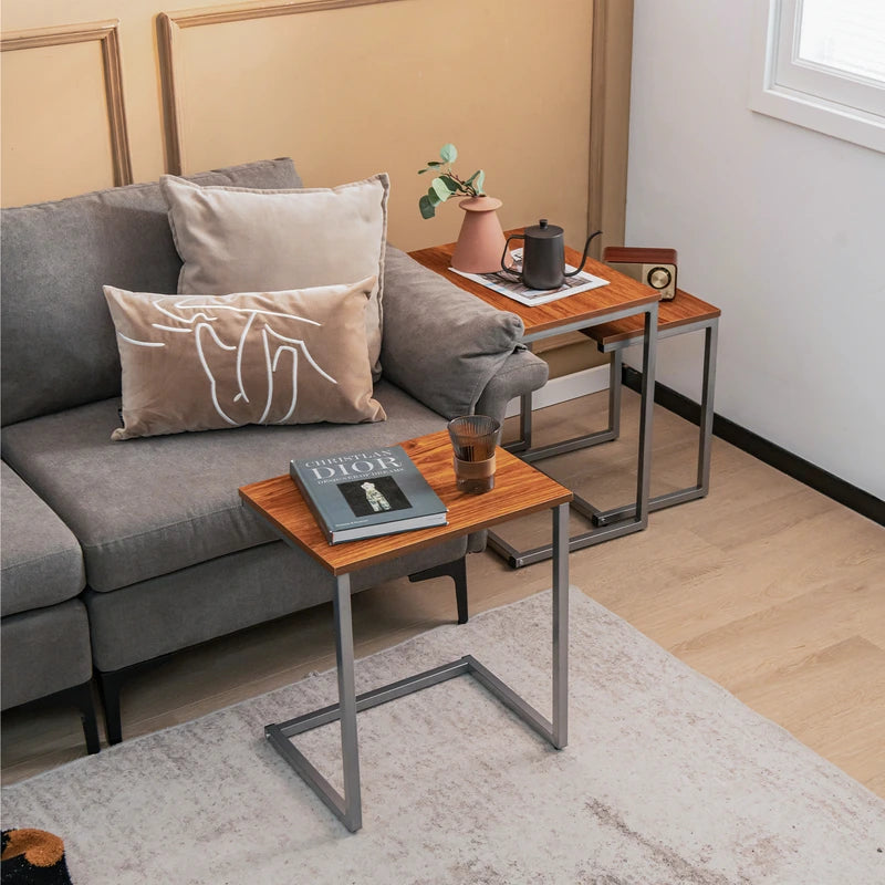 3 Set Nesting Coffee Table with Vintage Style for Living Room