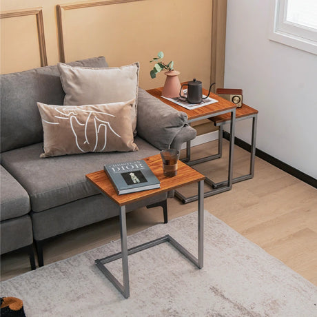 3 Set Nesting Coffee Table with Vintage Style for Living Room