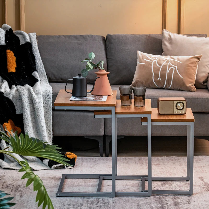 3 Set Nesting Coffee Table with Vintage Style for Living Room