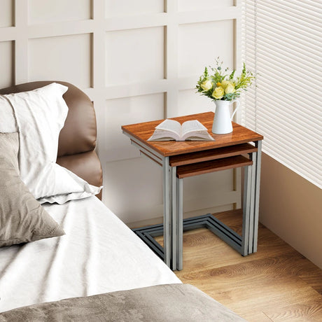 3 Set Nesting Coffee Table with Vintage Style for Living Room
