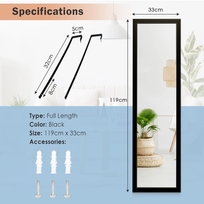 Full Length Mirror with Hanging Hooks for Bedroom Black