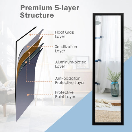Full Length Mirror with Hanging Hooks for Bedroom Black