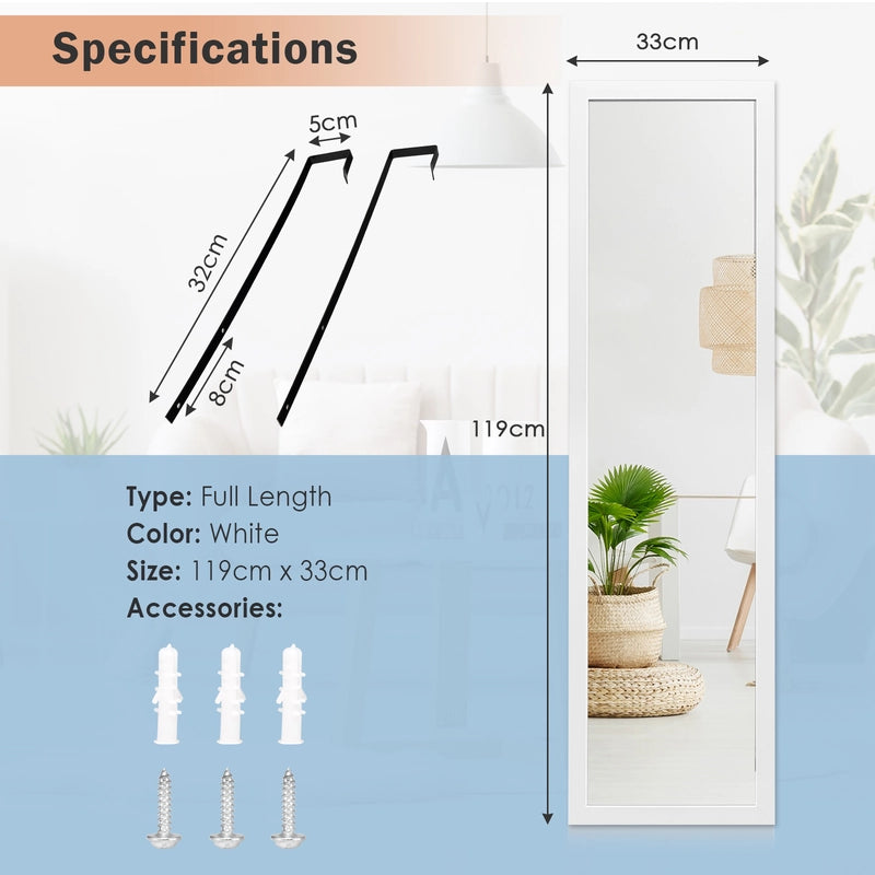 Full Length Mirror with Hanging Hooks for Bedroom White