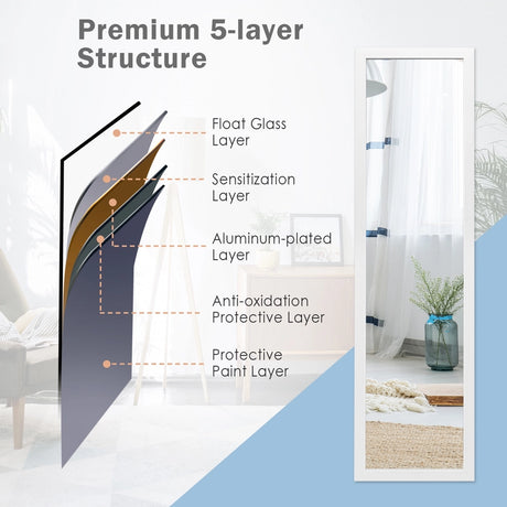 Full Length Mirror with Hanging Hooks for Bedroom White