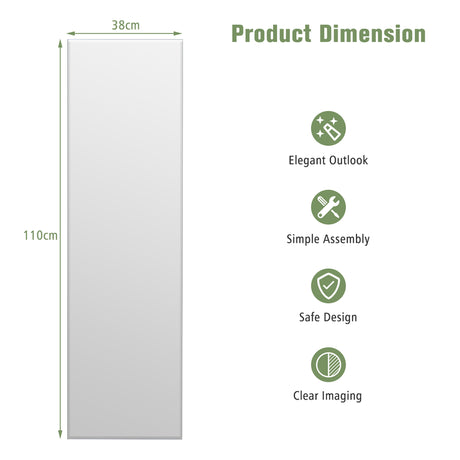 Full Length Rectangle Frameless Mirror with Beveled Edge for Living Room