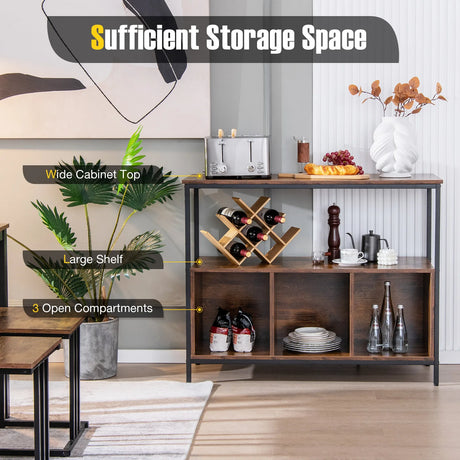 Modern Kitchen Buffet Sideboard with 3 Compartments-Rustic Brown