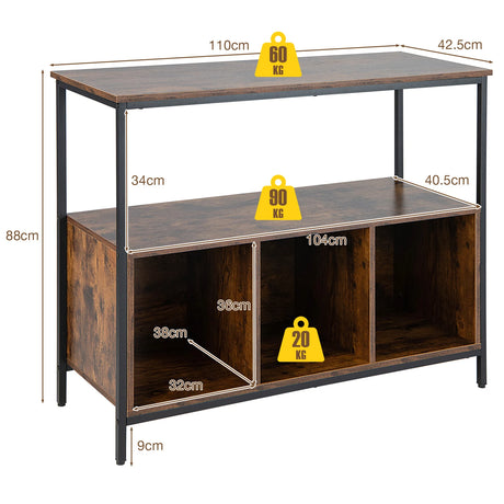Modern Kitchen Buffet Sideboard with 3 Compartments-Rustic Brown