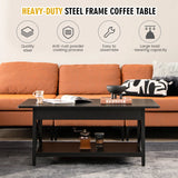 2-Tier Industrial Coffee Table for Living Room Bedroom Office-Black