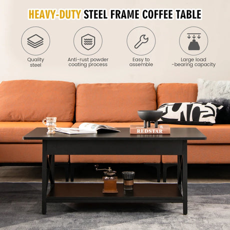 2-Tier Industrial Coffee Table for Living Room Bedroom Office-Black
