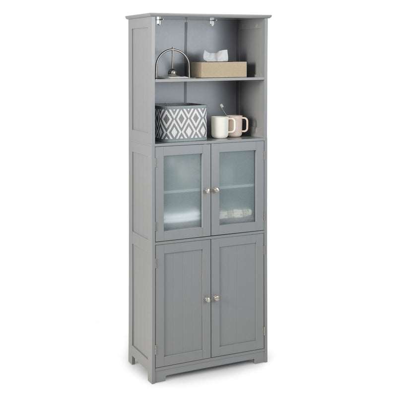6-Tier Freestanding Bathroom Cabinet with 2 Open Compartments and Adjustable Shelves-Gray