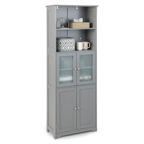 6-Tier Freestanding Bathroom Cabinet with 2 Open Compartments and Adjustable Shelves-Gray