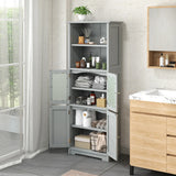 6-Tier Freestanding Bathroom Cabinet with 2 Open Compartments and Adjustable Shelves-Gray