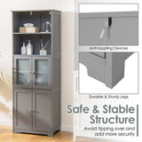 6-Tier Freestanding Bathroom Cabinet with 2 Open Compartments and Adjustable Shelves-Gray
