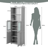 6-Tier Freestanding Bathroom Cabinet with 2 Open Compartments and Adjustable Shelves-Gray