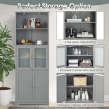 6-Tier Freestanding Bathroom Cabinet with 2 Open Compartments and Adjustable Shelves-Gray