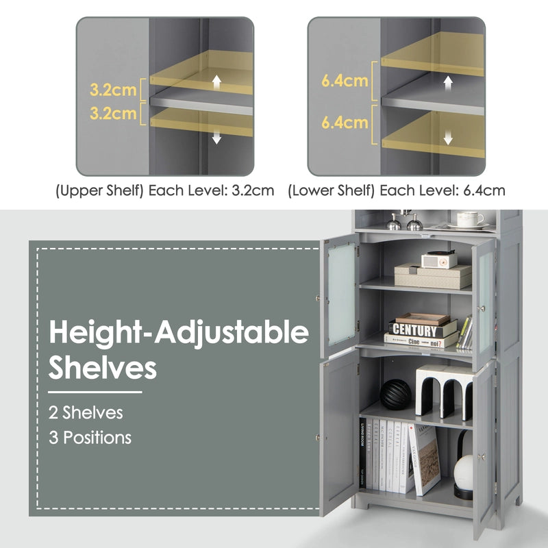 6-Tier Freestanding Bathroom Cabinet with 2 Open Compartments and Adjustable Shelves-Gray