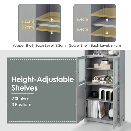 6-Tier Freestanding Bathroom Cabinet with 2 Open Compartments and Adjustable Shelves-Gray