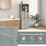 6-Tier Freestanding Bathroom Cabinet with 2 Open Compartments and Adjustable Shelves-Gray
