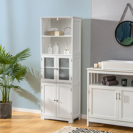 163cm Freestanding Bathroom Cabinet with 2 Compartments & Adjustable Shelves