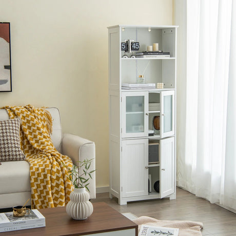 163cm Freestanding Bathroom Cabinet with 2 Compartments & Adjustable Shelves