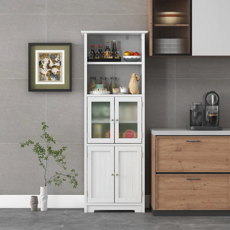 163cm Freestanding Bathroom Cabinet with 2 Compartments & Adjustable Shelves