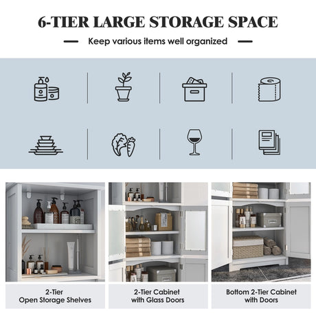163cm Freestanding Bathroom Cabinet with 2 Compartments & Adjustable Shelves