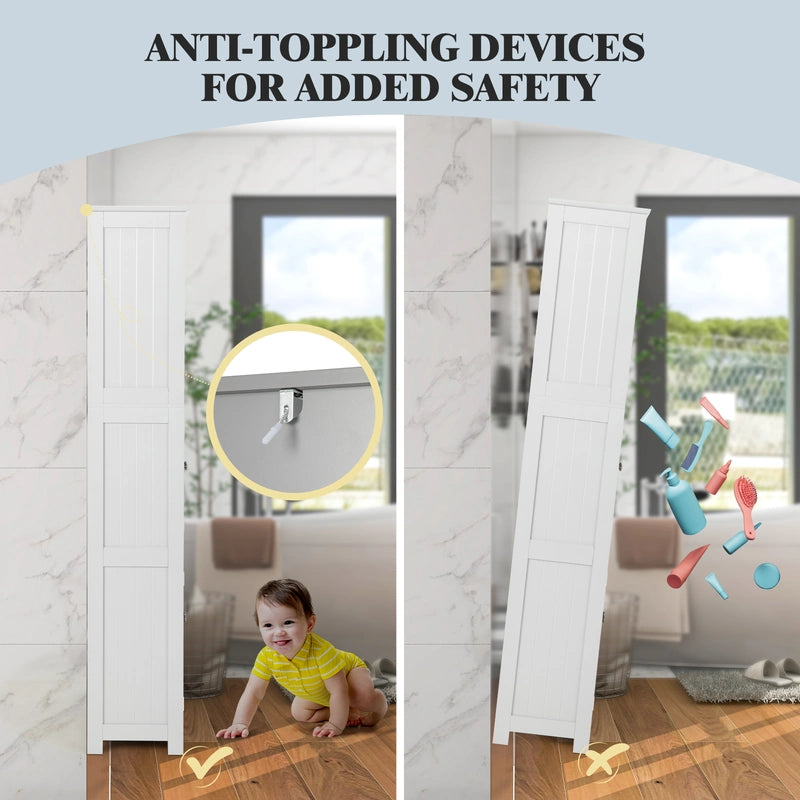 163cm Freestanding Bathroom Cabinet with 2 Compartments & Adjustable Shelves