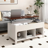 Rising Center Table with Lift Top Hidden Compartment-White