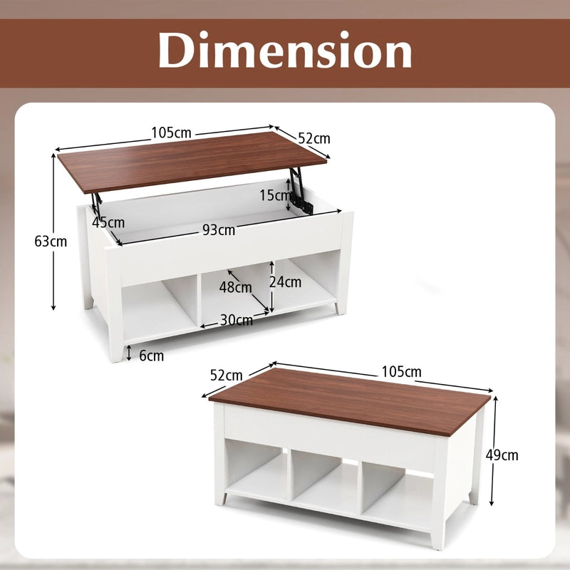 Rising Center Table with Lift Top Hidden Compartment-White