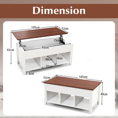 Rising Center Table with Lift Top Hidden Compartment-White