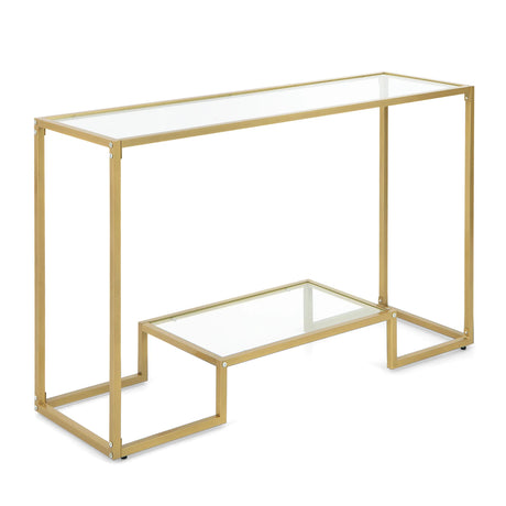 48 Inch 2-Tier Console Table with Tempered Glass Tabletop for Hallway-Golden