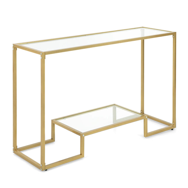 48 Inch 2-Tier Console Table with Tempered Glass Tabletop for Hallway-Golden