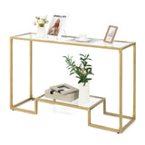 48 Inch 2-Tier Console Table with Tempered Glass Tabletop for Hallway-Golden