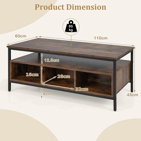 Wooden Cocktail Center Table with Storage Shelf for Living Room