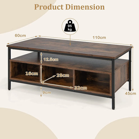 Wooden Cocktail Center Table with Storage Shelf for Living Room