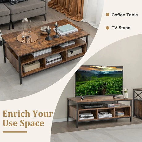 Wooden Cocktail Center Table with Storage Shelf for Living Room