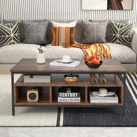 Wooden Cocktail Center Table with Storage Shelf for Living Room