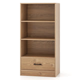 4-Tier Storage Bookcase with Open Shelves Drawer and Anti-toppling Device-Natural
