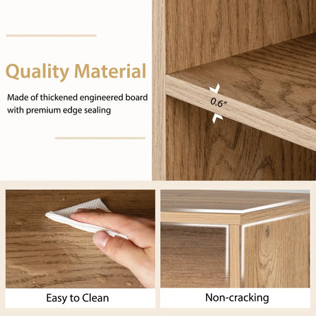 4-Tier Storage Bookcase with Open Shelves Drawer and Anti-toppling Device-Natural
